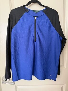 LAUREN Ralph Lauren Blue & Black Zip Pullover lightweight size 1X